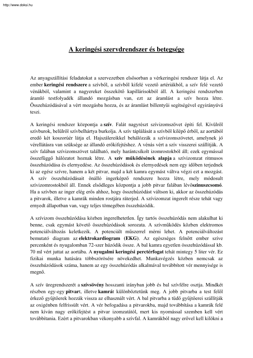 A keringési szervrendszer és betegsége