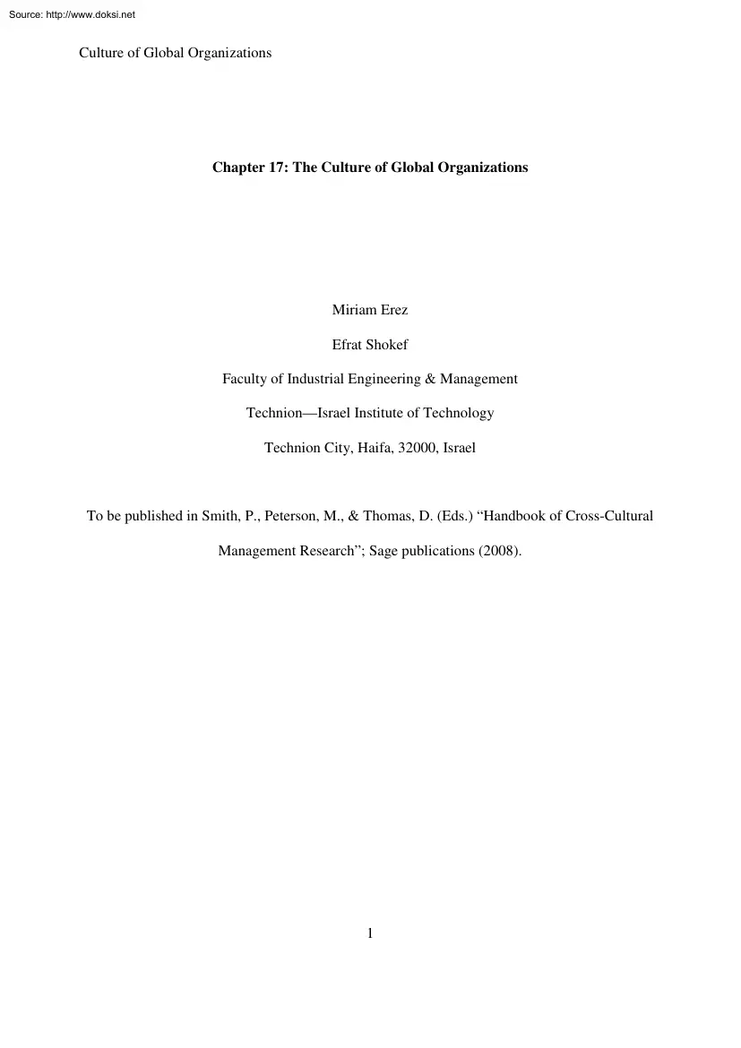 Erez-Shokef - The Culture of Global Organizations