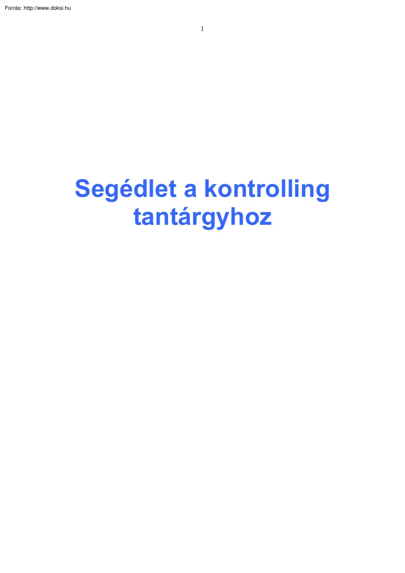 Segédlet a kontrolling tantárgyhoz