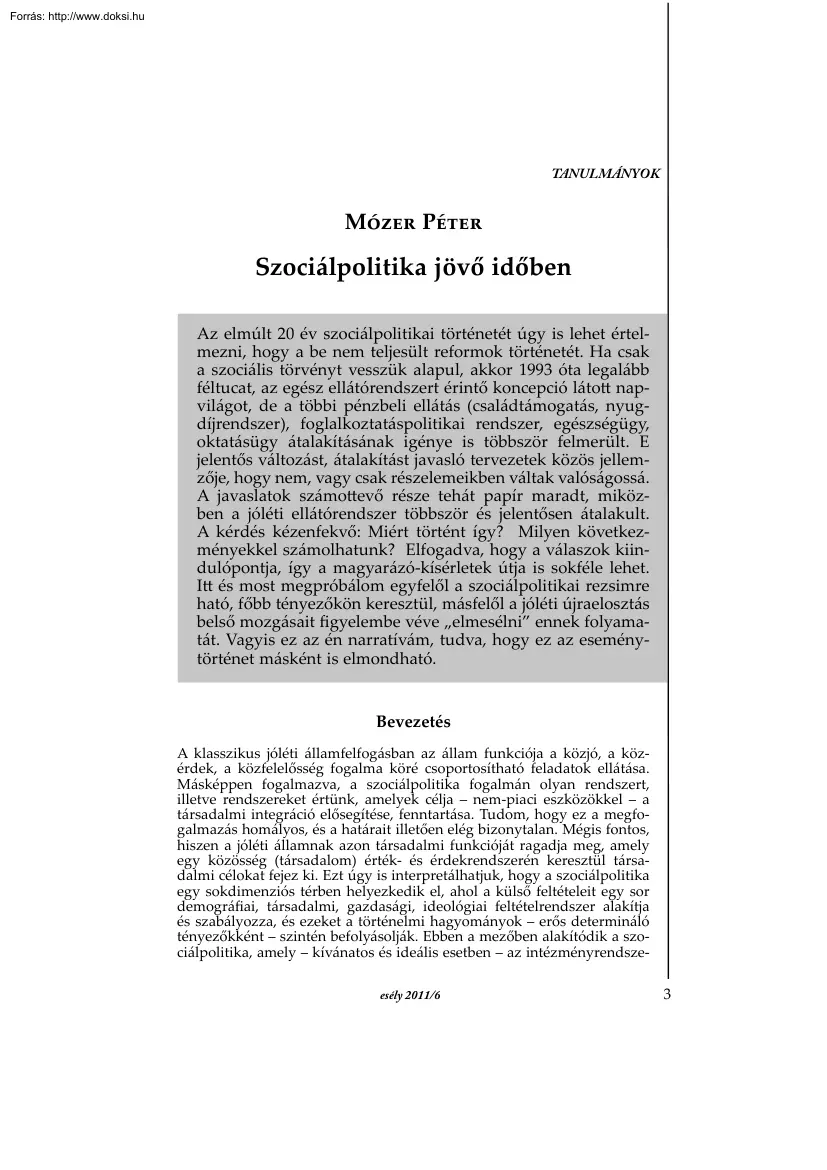 Mózer Péter - Szociálpolitika jövő időben