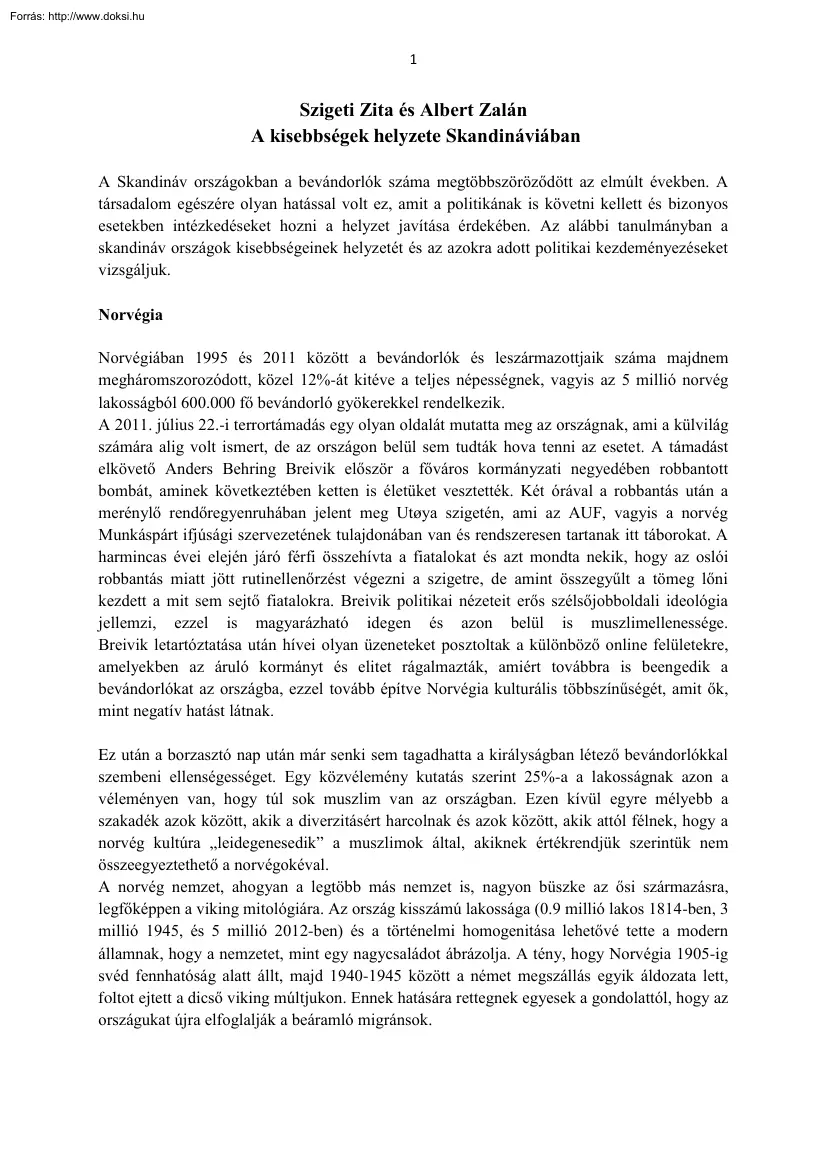 Szigeti-Albert - A kisebbségek helyzete Skandináviában
