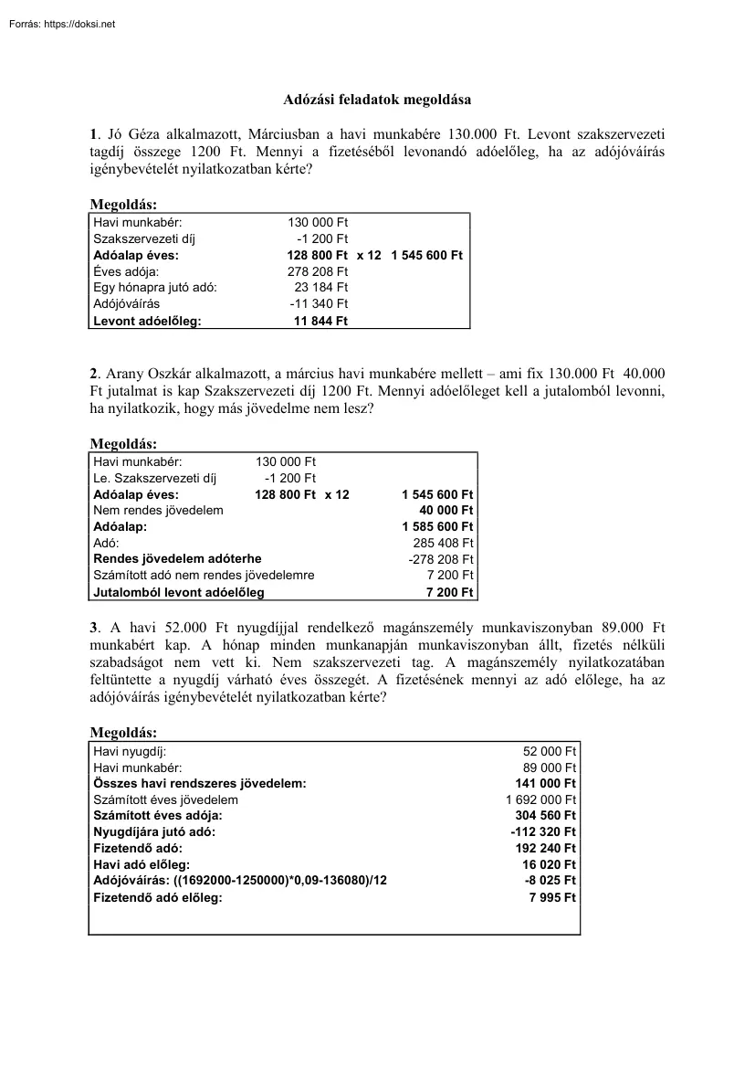 Adózási feladatok megoldása