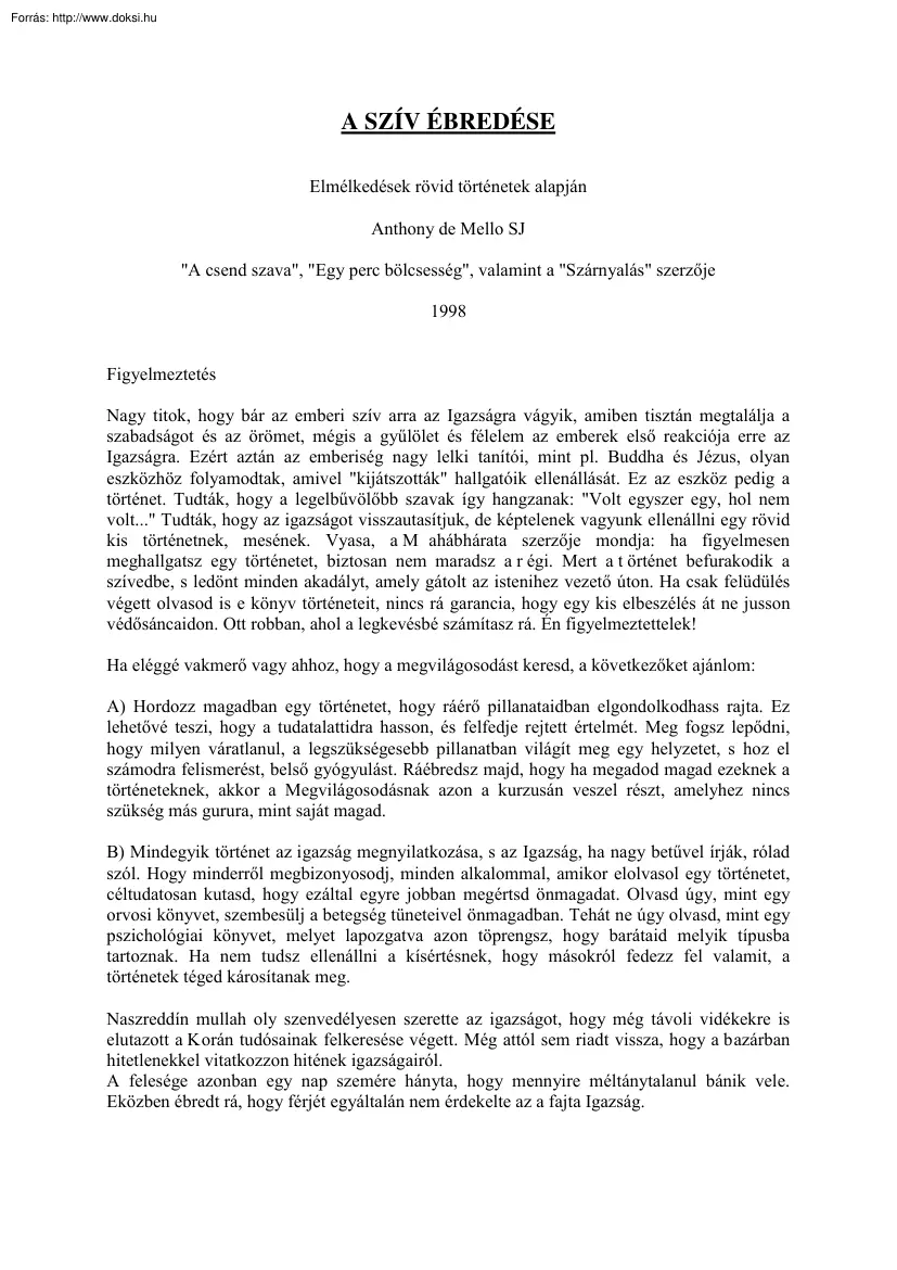 Anthony de Mello - A szív ébredése