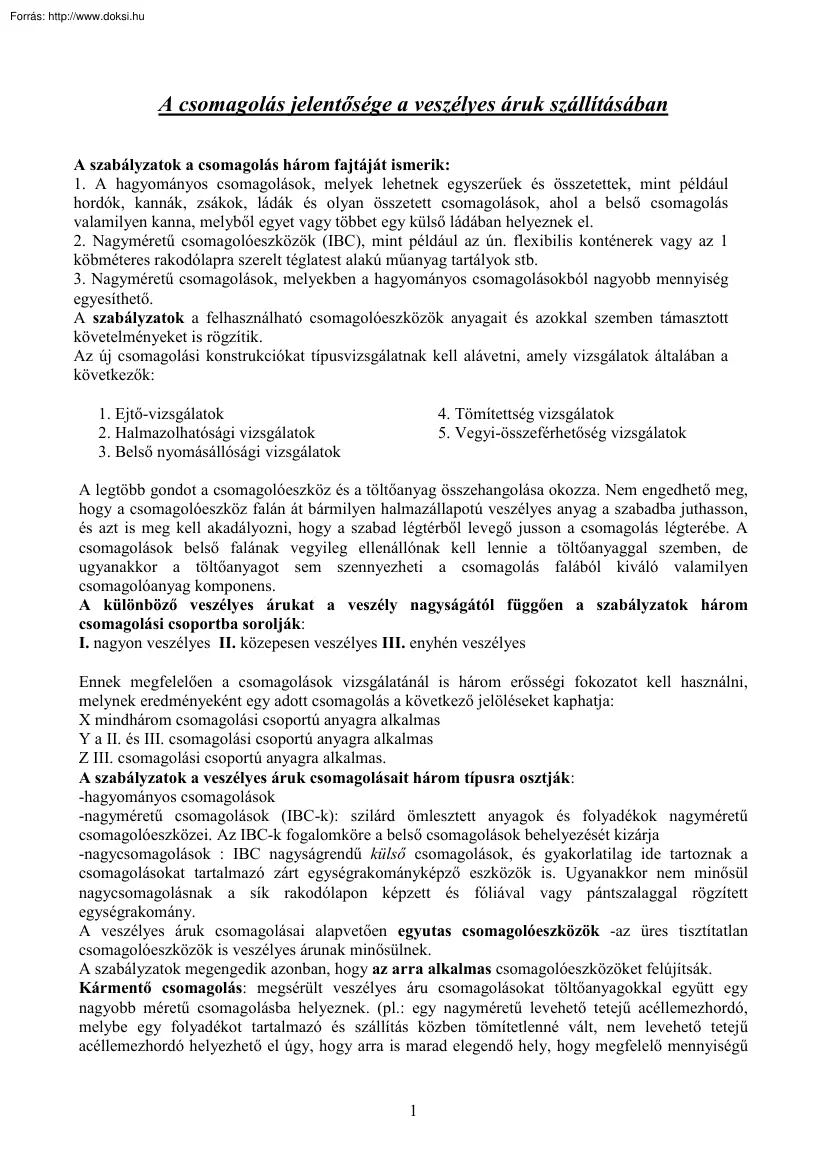 A csomagolás jelentősége a veszélyes áruk szállításában