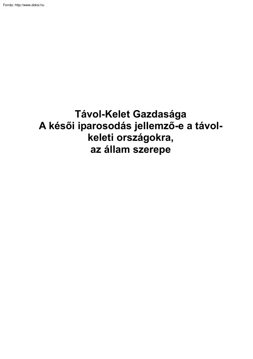 A Távol-Kelet gazdasága