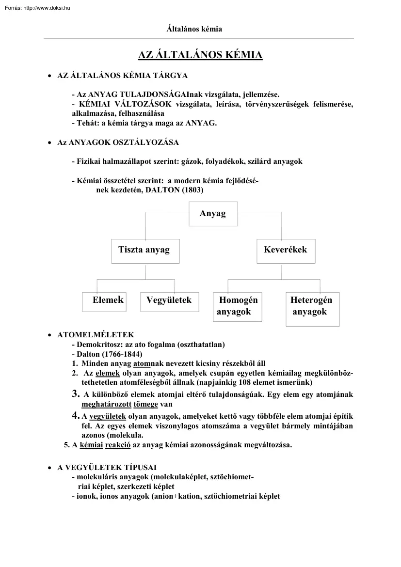 Az általános kémia