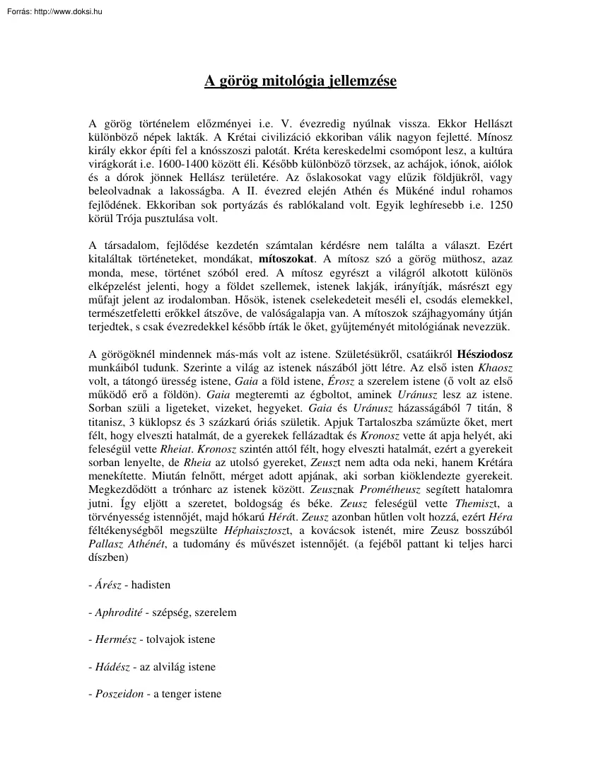 A görög mitológia jellemzése
