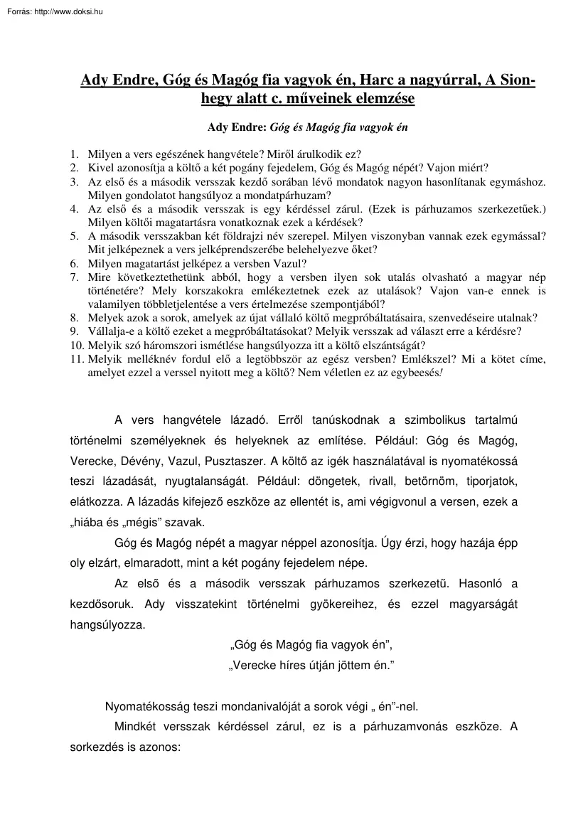 Ady Endre, Góg és Magóg fia vagyok én, Harc a nagyúrral, A Sion-hegy alatt c. műveinek