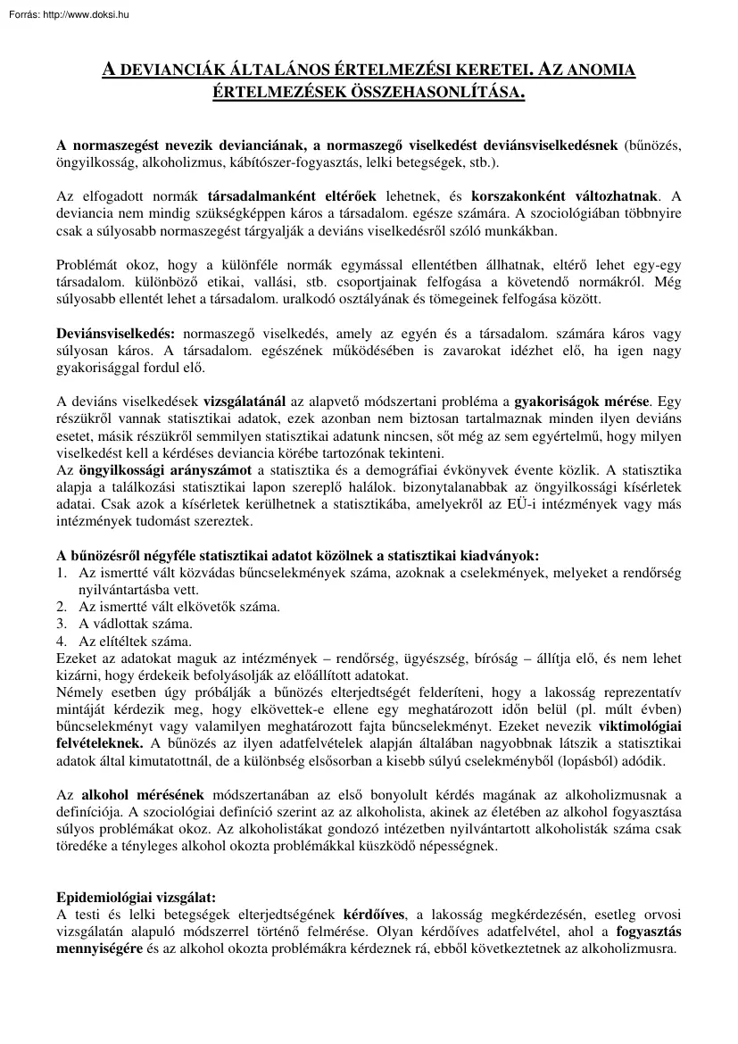 A devianciák általános értelmezési keretei