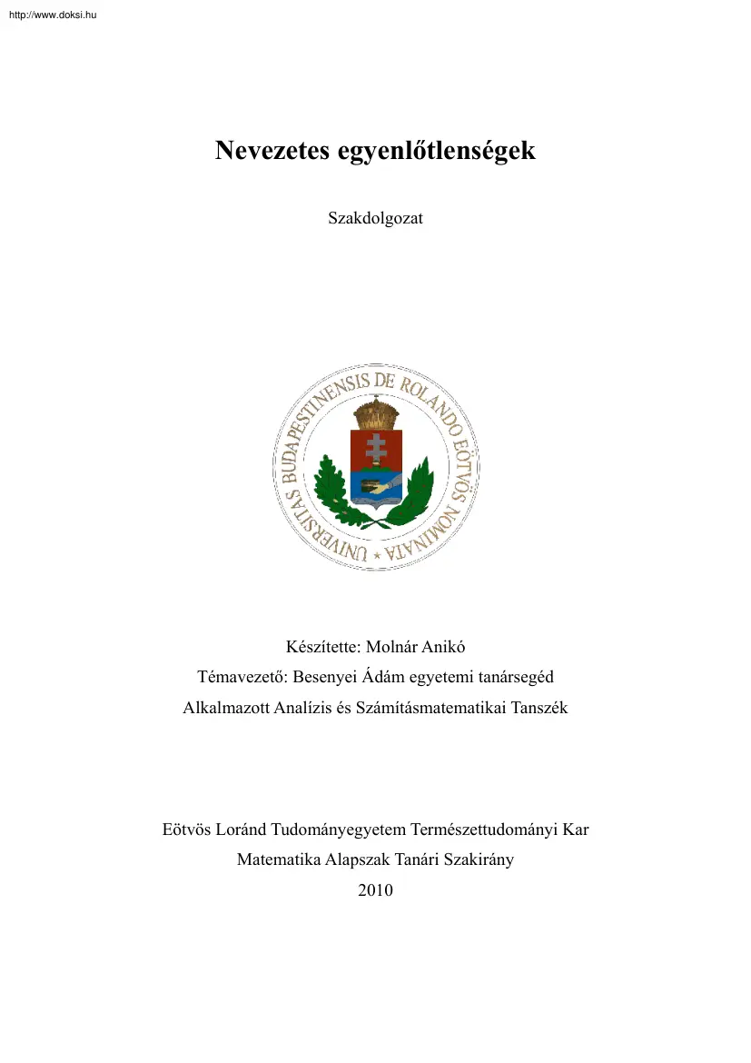 Molnár Anikó - Nevezetes egyenlőtlenségek