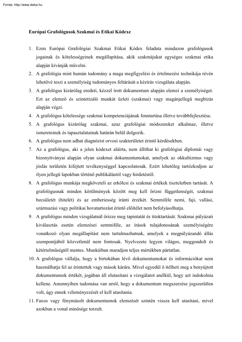 Európai grafológusok szakmai és etikai kódexe