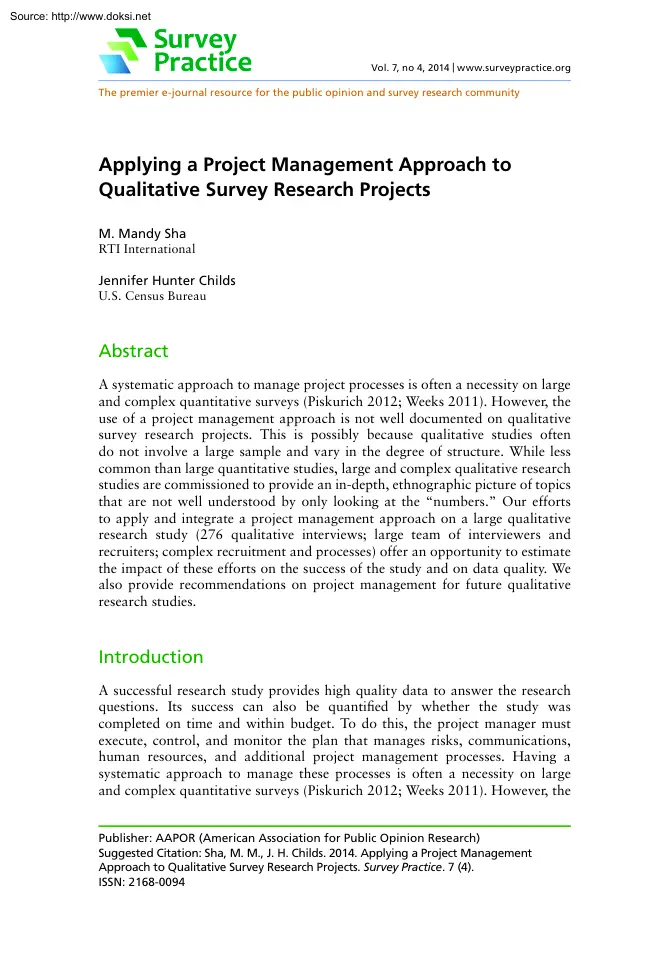 M. Mandy-Jennifer - Applying a Project Management Approach to Qualitative Survey Research Projects