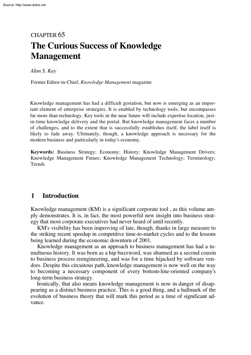 AIan S. Kay - The Curious Success of Knowledge Management