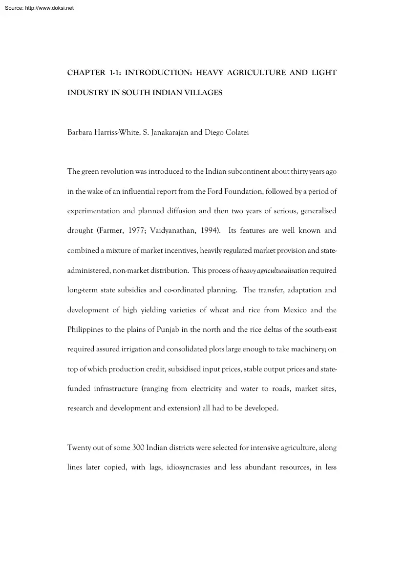 Harriss-Janakarajan-Colatei - Heavy Agriculture and Light Industry in South Indian Villages