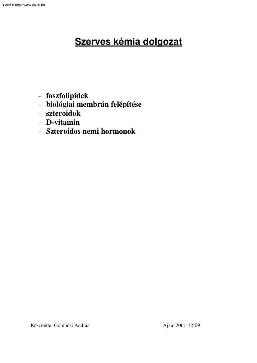 Gombosi András - Szerves kémia házi dolgozat