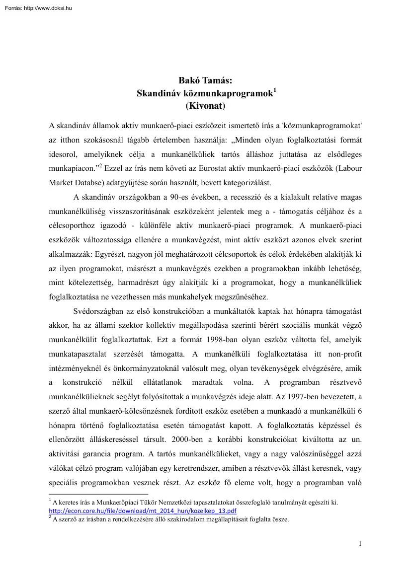 Bakó Tamás - Skandináv közmunkaprogramok