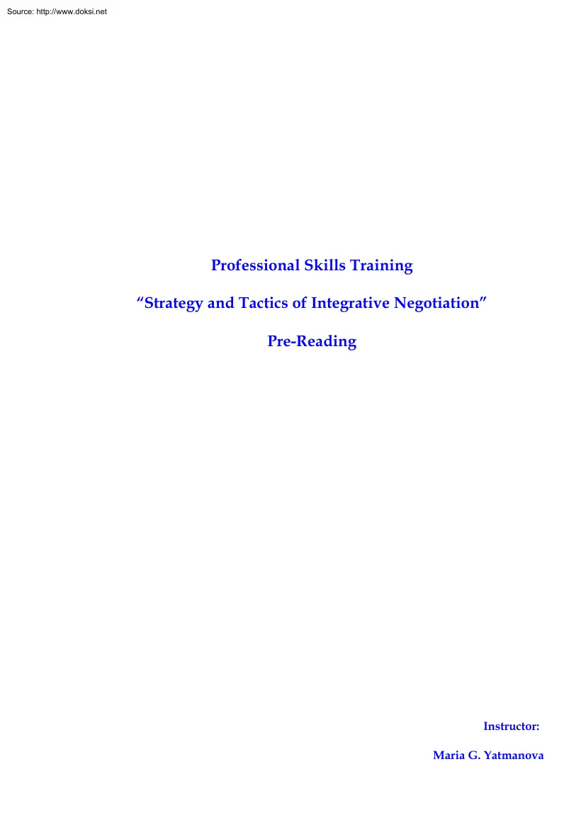Maria G. Yatmanova - Professional Skills Training Strategy and Tactics of Integrative Negotiation
