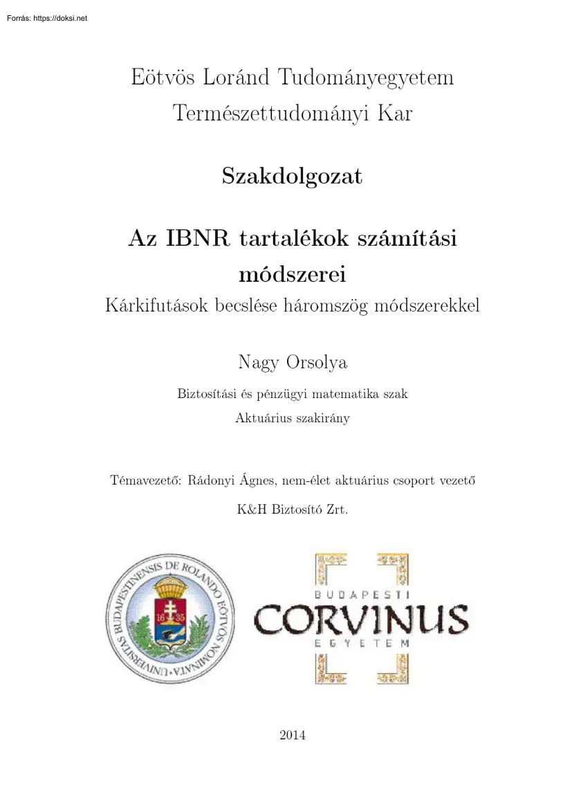Nagy Orsolya - Az IBNR tartalékok számítási módszerei