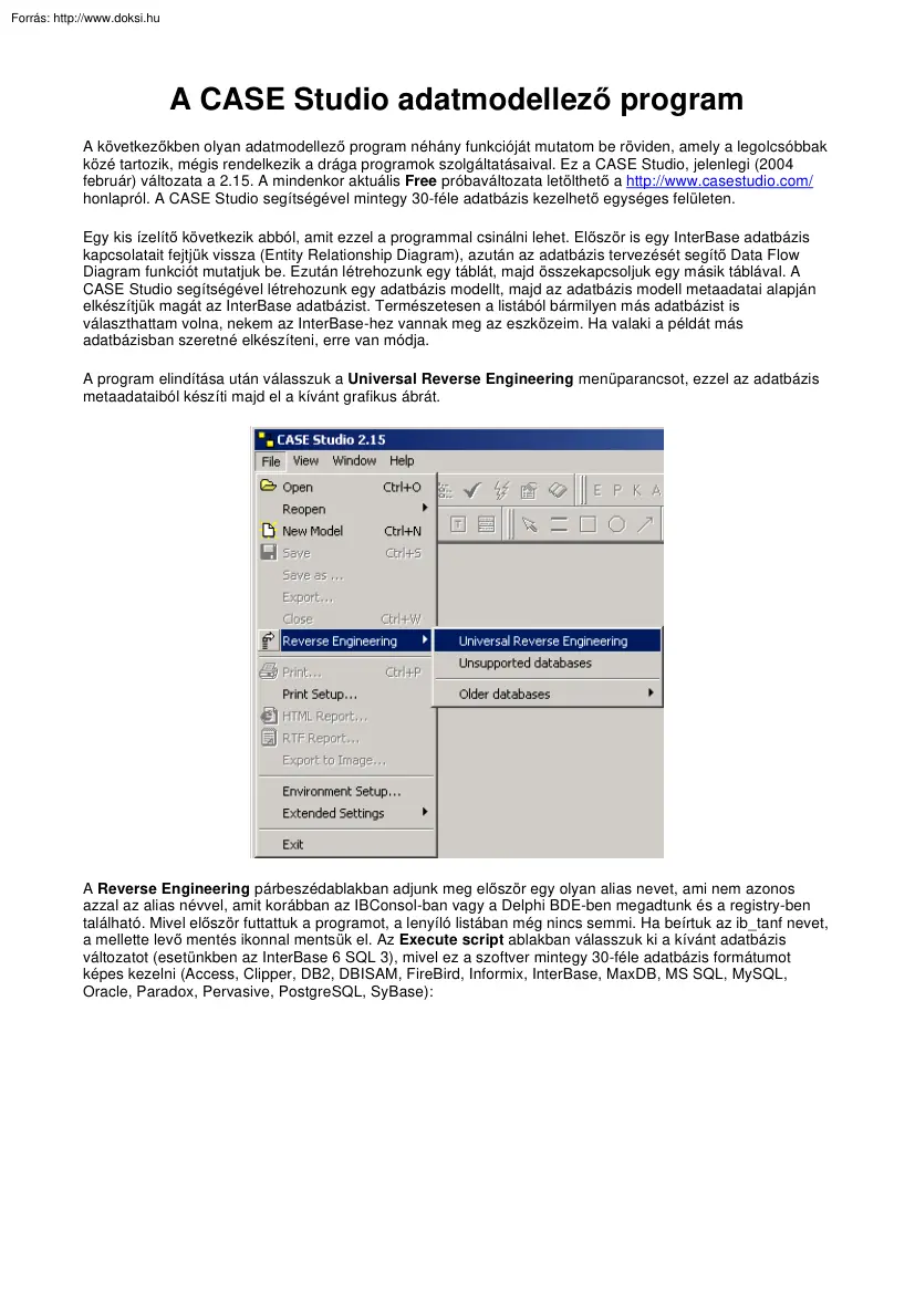 A Case Studio adatmodellező program