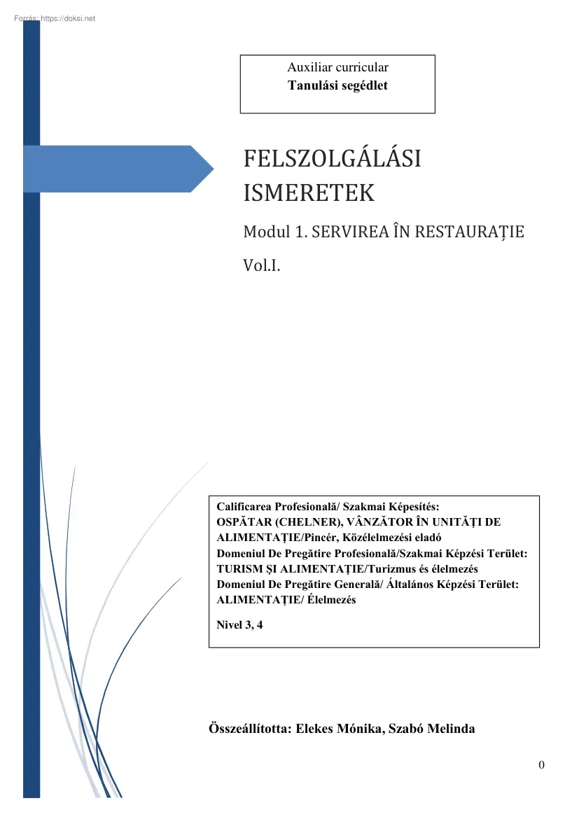 Elekes-Szabó - Felszolgálási ismeretek, tanulási segédlet