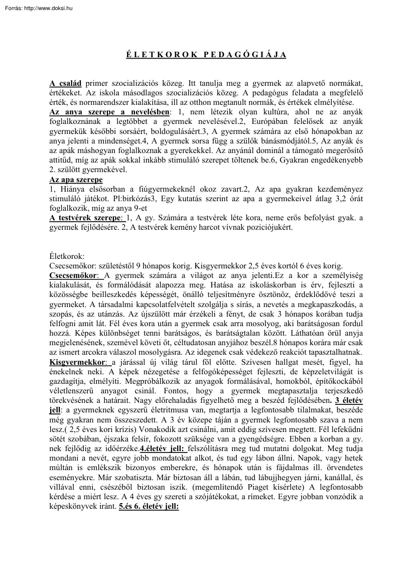 Életkorok pedagógiája