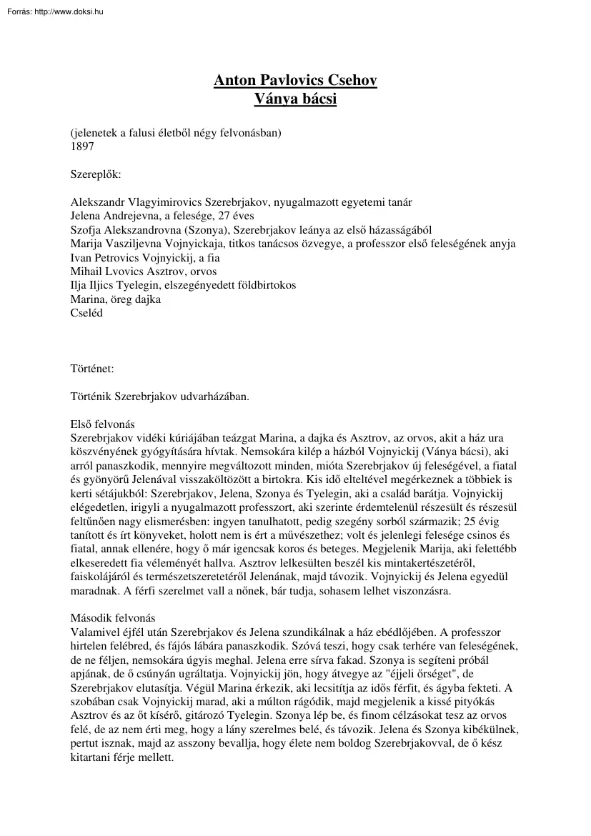 Anton Pavlovics Csehov, Ványa bácsi