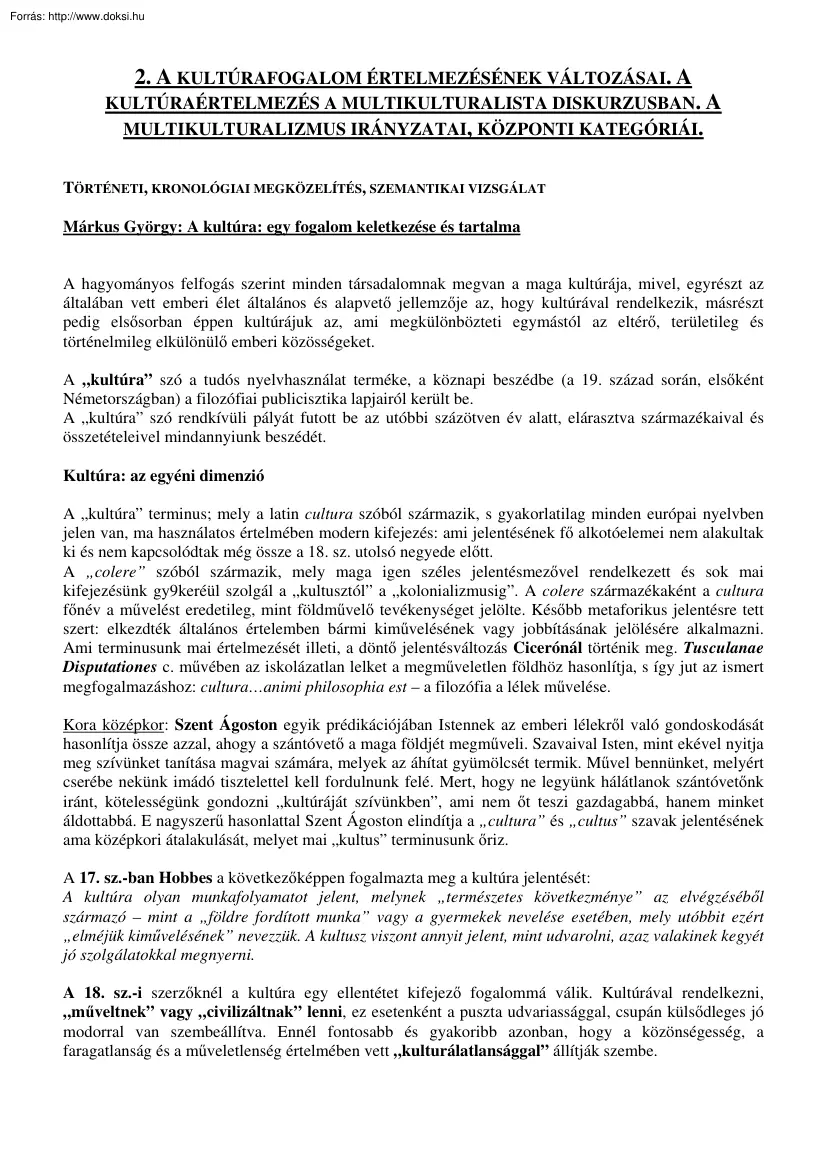 A kultúra fogalom értelmezésének változásai