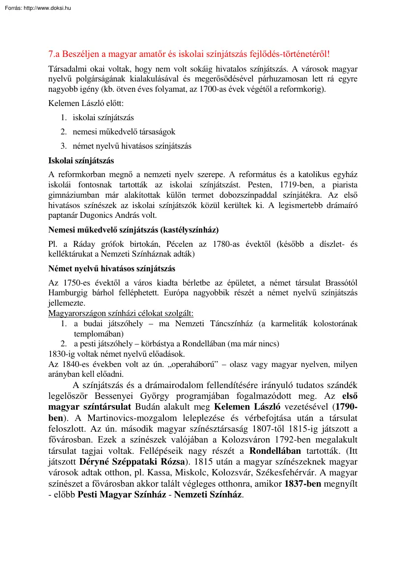 A magyar amatőr és iskolai színjátszás fejlődés történetéről, az európai polgári