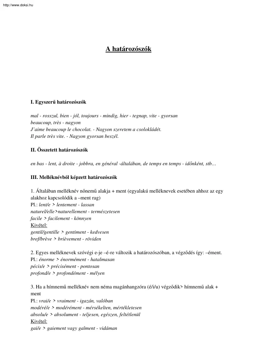 A határozószók