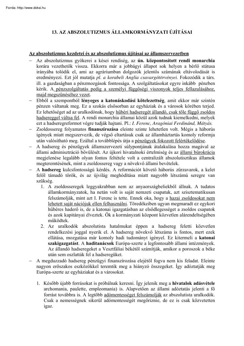 Az abszolutizmus államkormányzati újításai