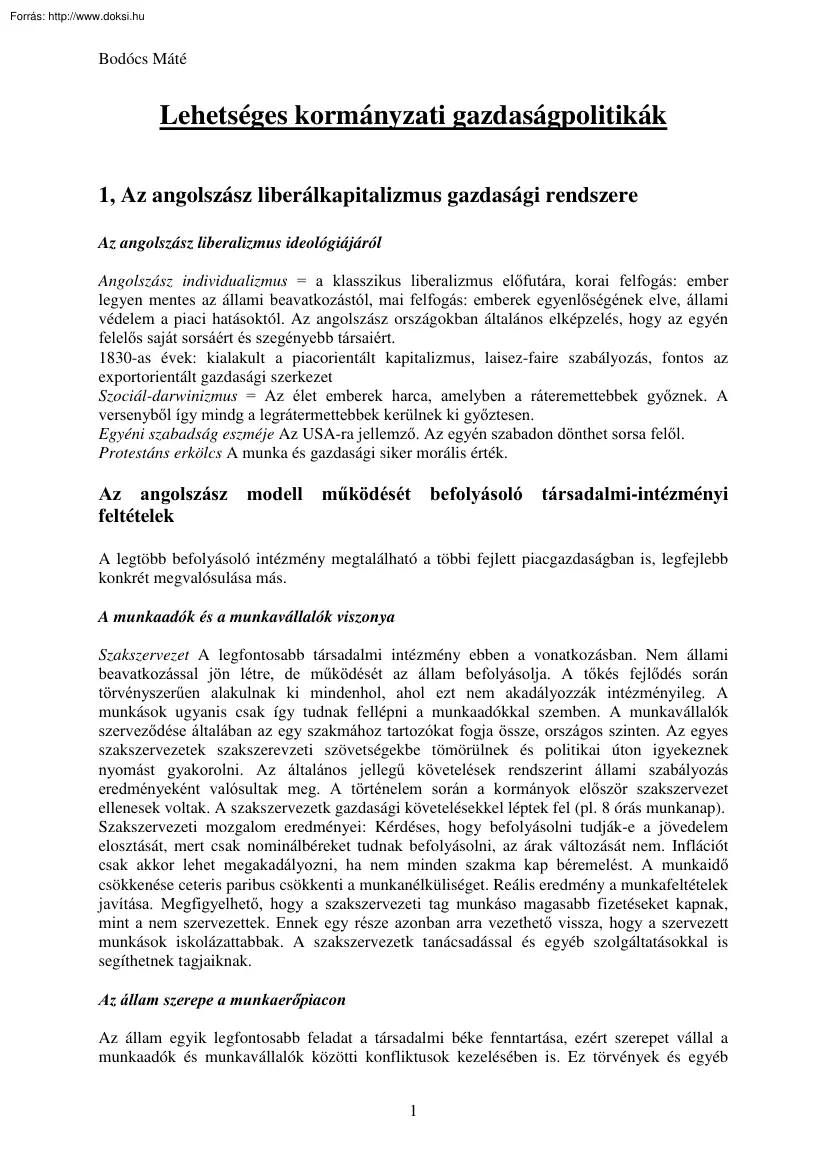 Bodócs Máté - Lehetséges kormányzati gazdaságpolitikák