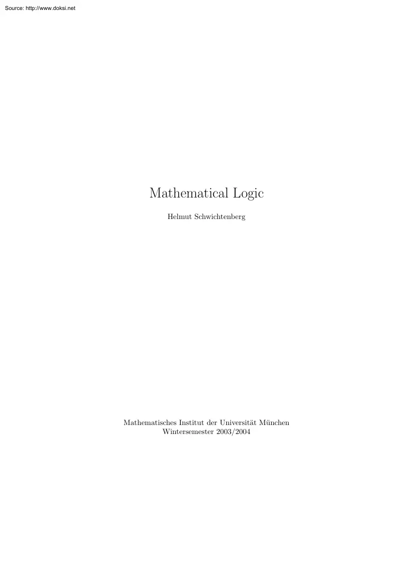 Helmut Schwichtenberg - Mathematical Logic