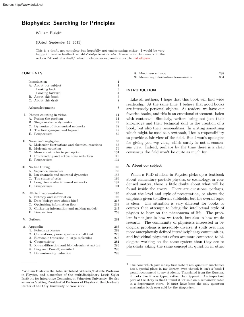 William Bialek - Biophysics, Searching for Principles
