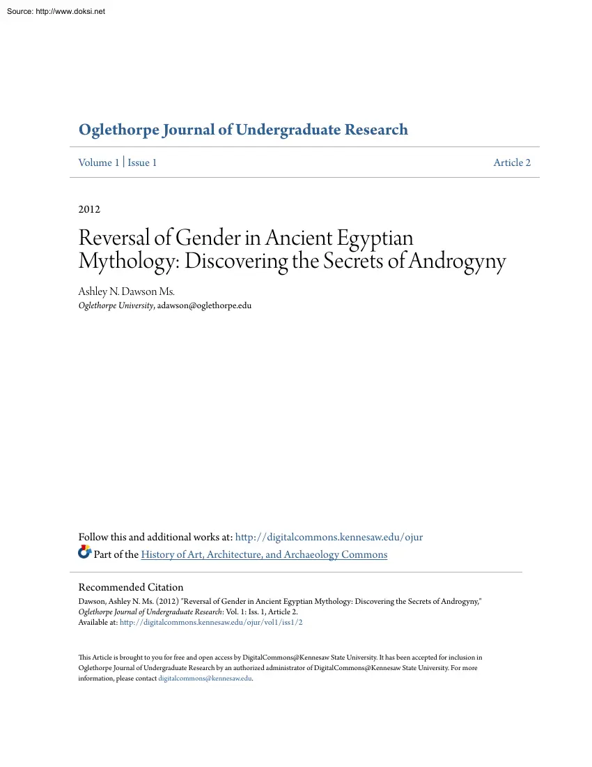 Ashley N. Dawson Ms. - Reversal of Gender in Ancient Egyptian Mythology, Discovering the Secrets of