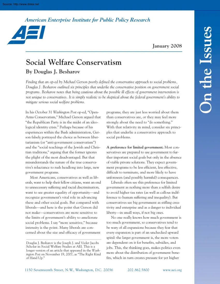 Douglas J. Besharov - Social Welfare Conservatism
