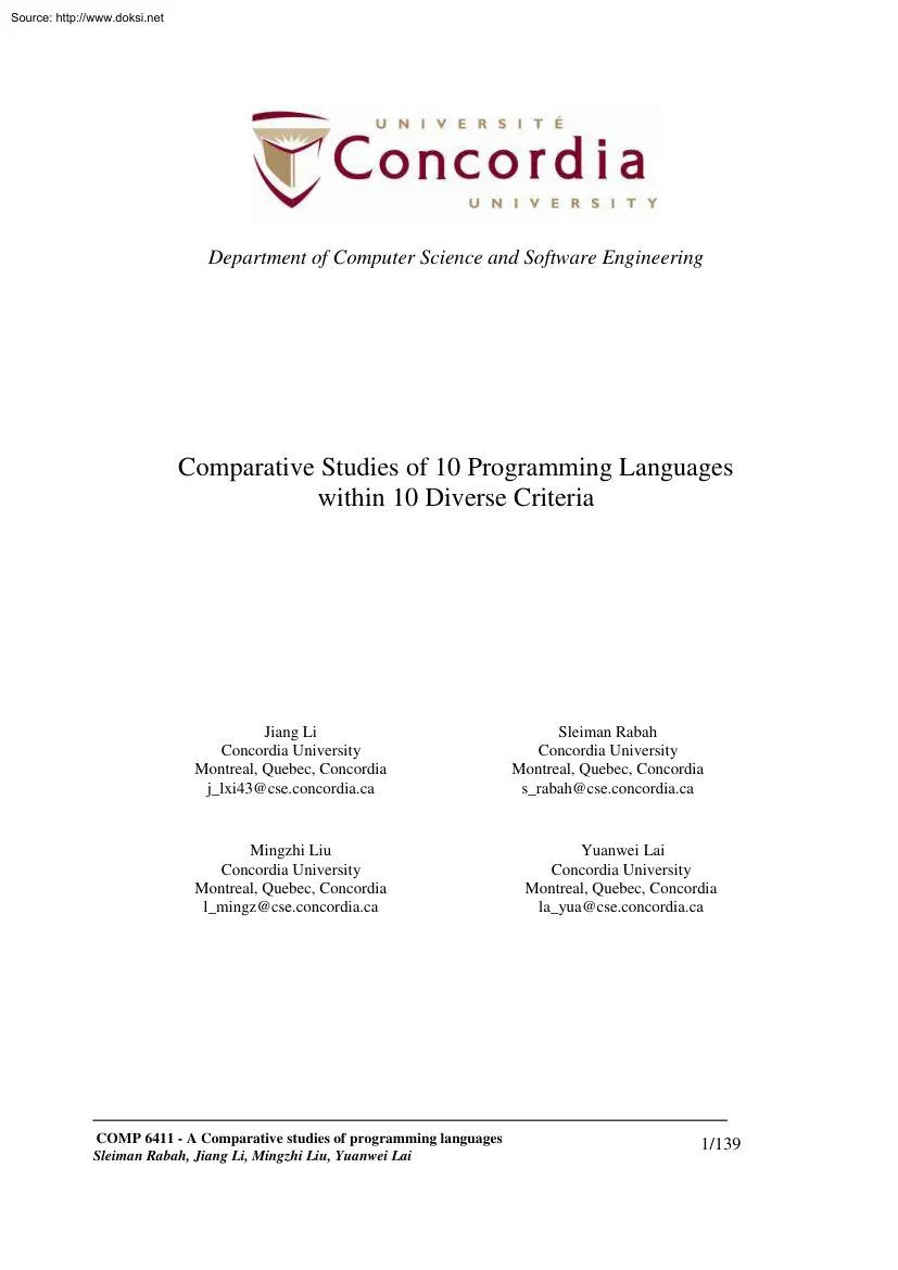 Li-Rabah-Liu - Comparative Studies of 10 Programming Languages within 10 Diverse Criteria