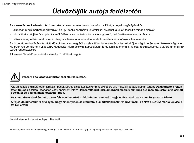 Dacia Dokker kezelési és karbantartási útmutató