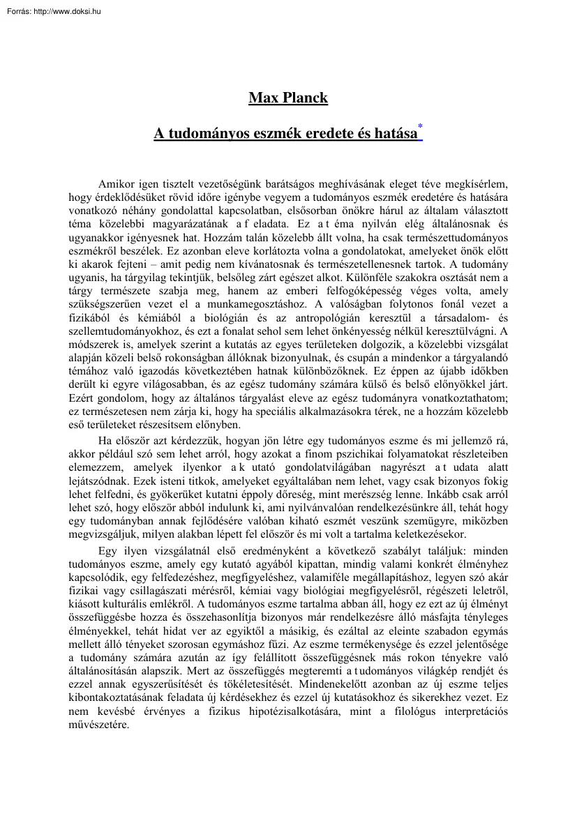 Max Planck - A tudományos eszmék eredete és hatása