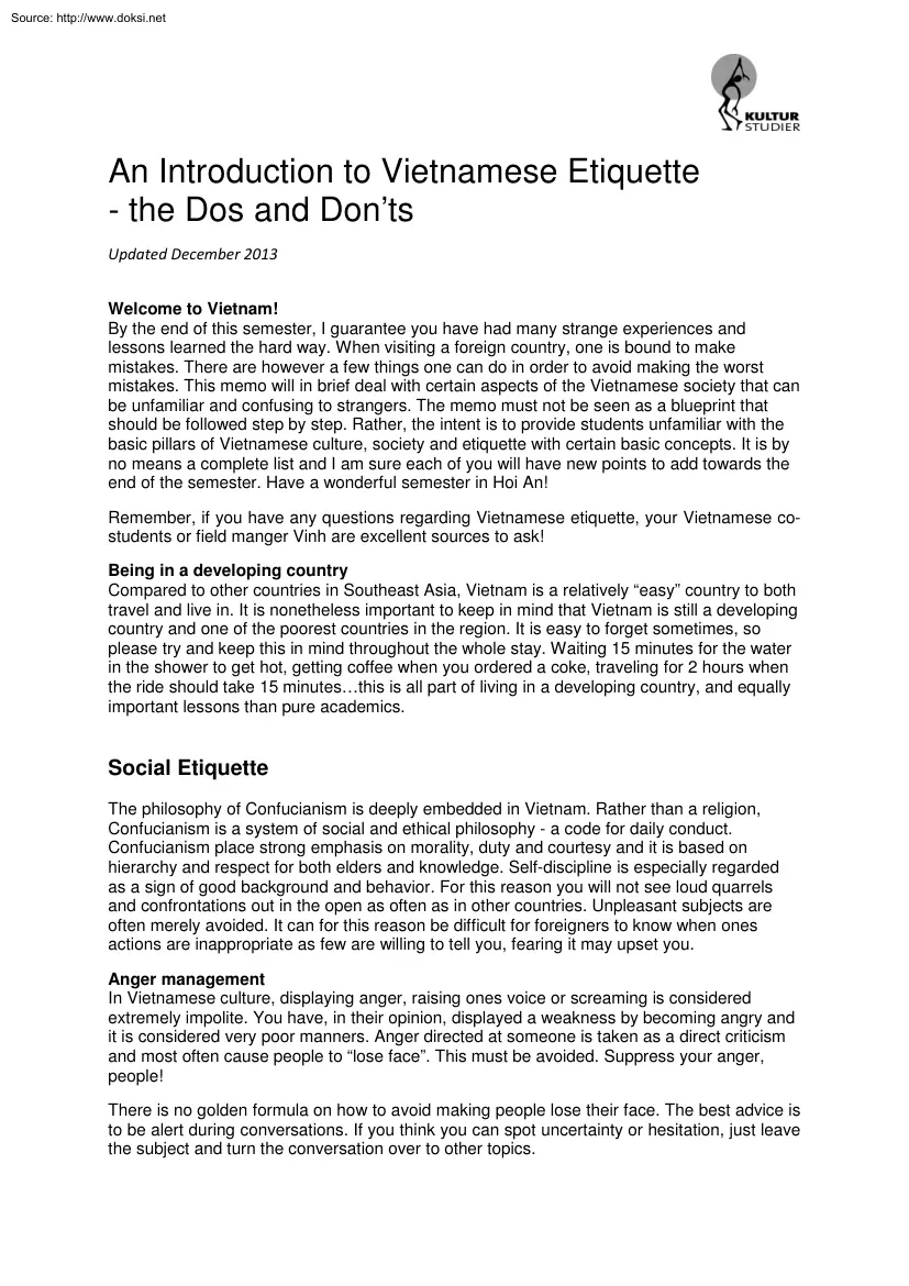 An Introduction to Vietnamese Etiquette, The Dos and Donts