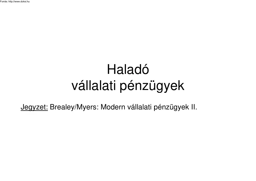 Haladó vállalati pénzügyek