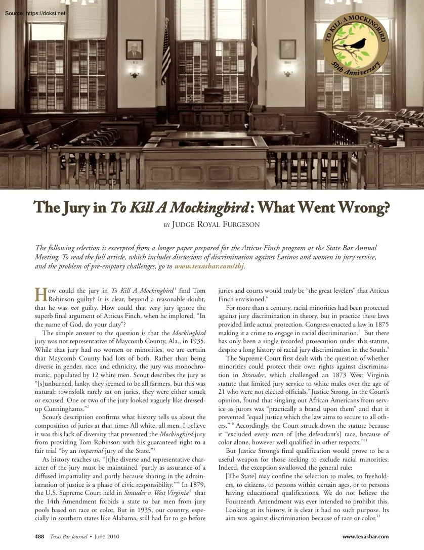 Judge Royal Furgeson - The Jury in To Kill A Mockingbird, What Went Wrong