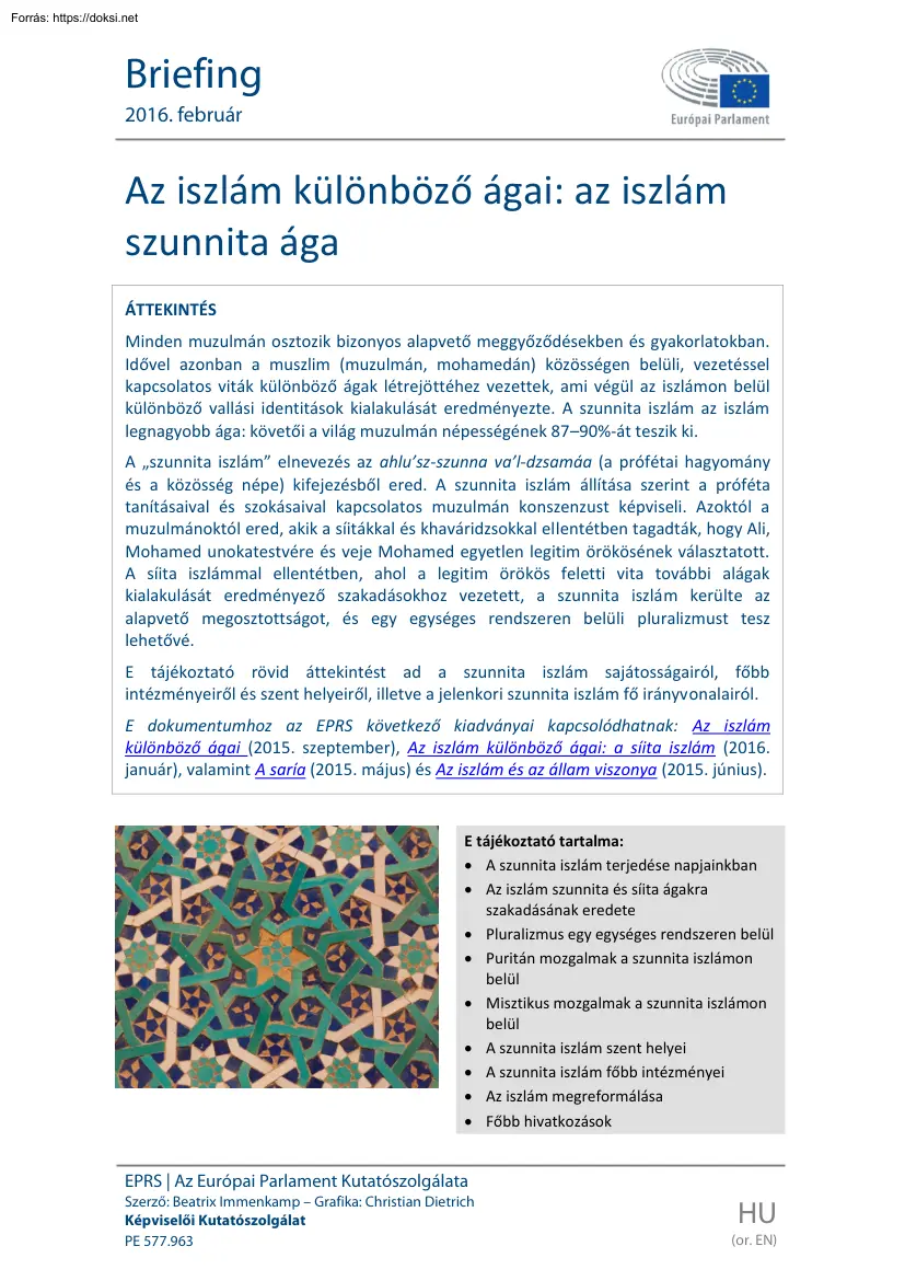 Az iszlám különböző ágai, az iszlám szunnita ága