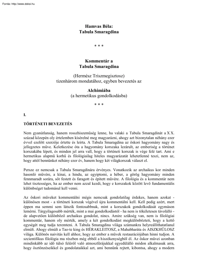 Hamvas Béla - Tabula Smaragdina