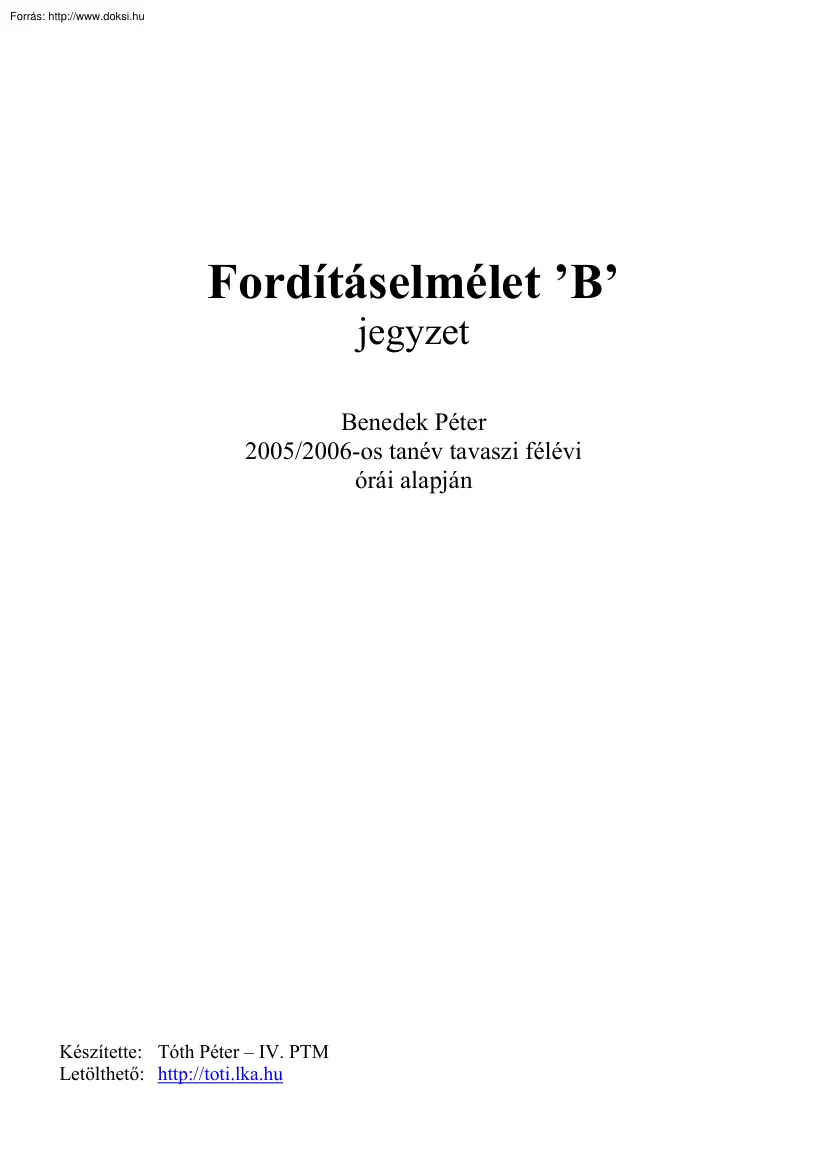 Tóth Péter - Fordításelmélet II