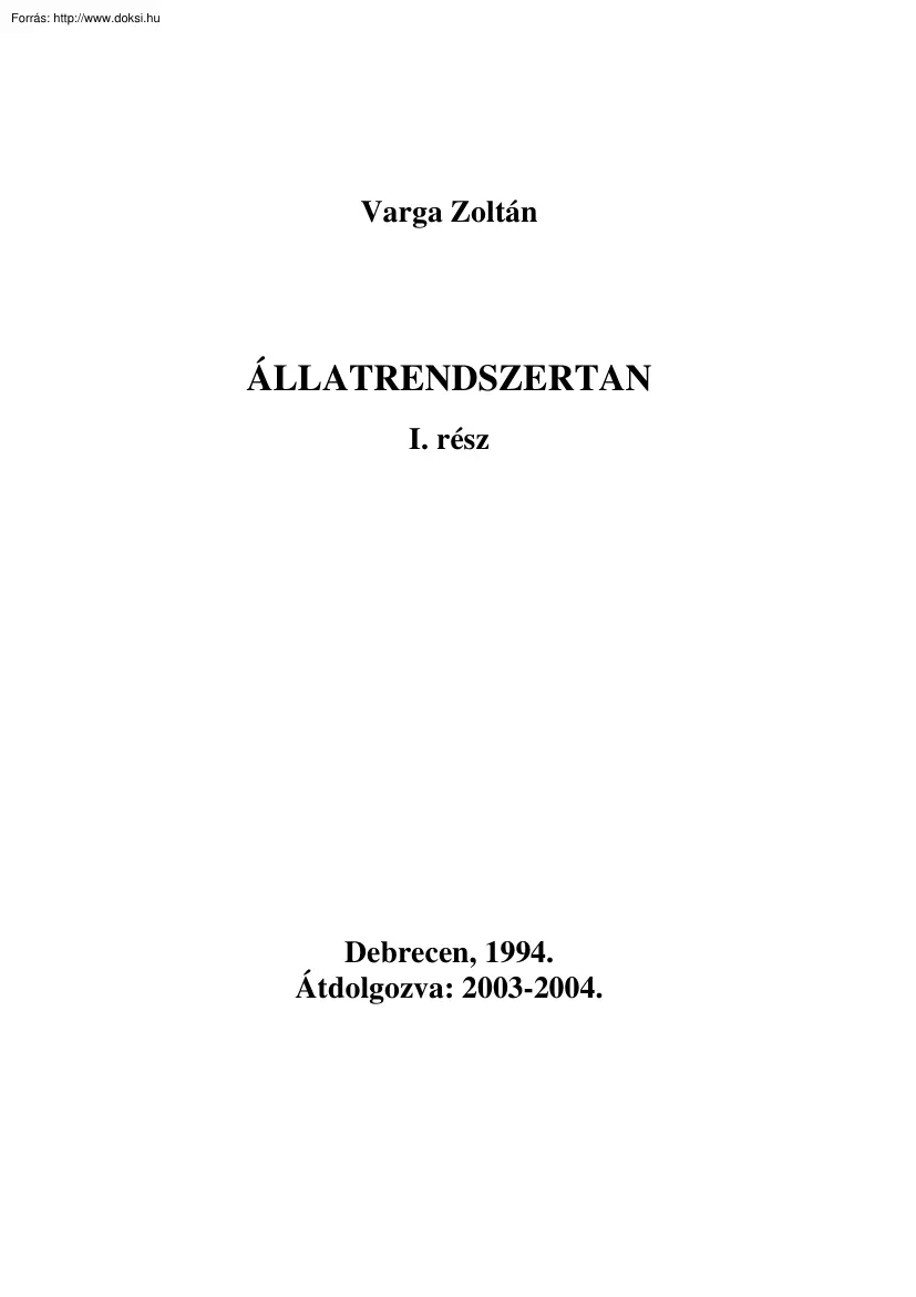 Varga Zoltán - Állatrendszertan