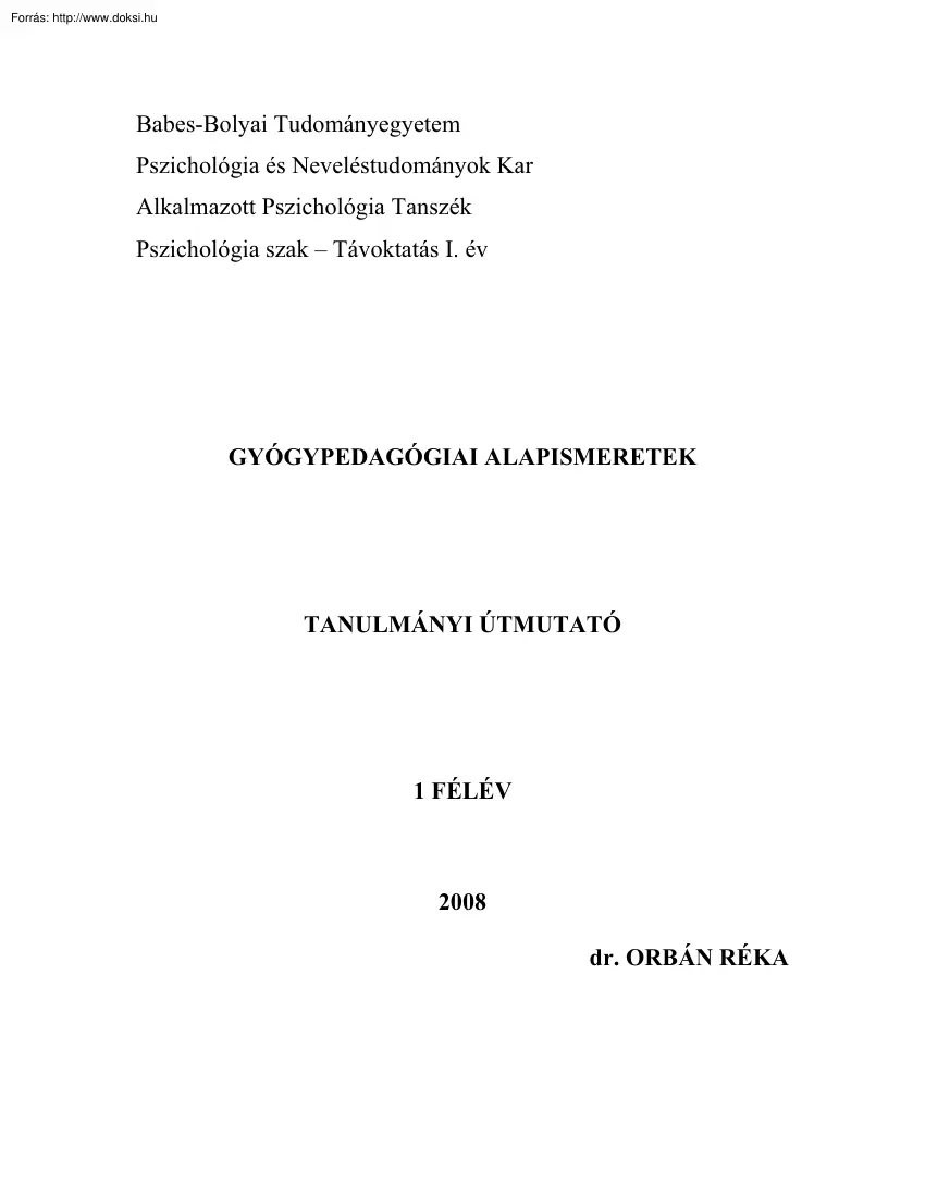 Dr. Orbán Erika - Gyógypedagógiai alapismeretek