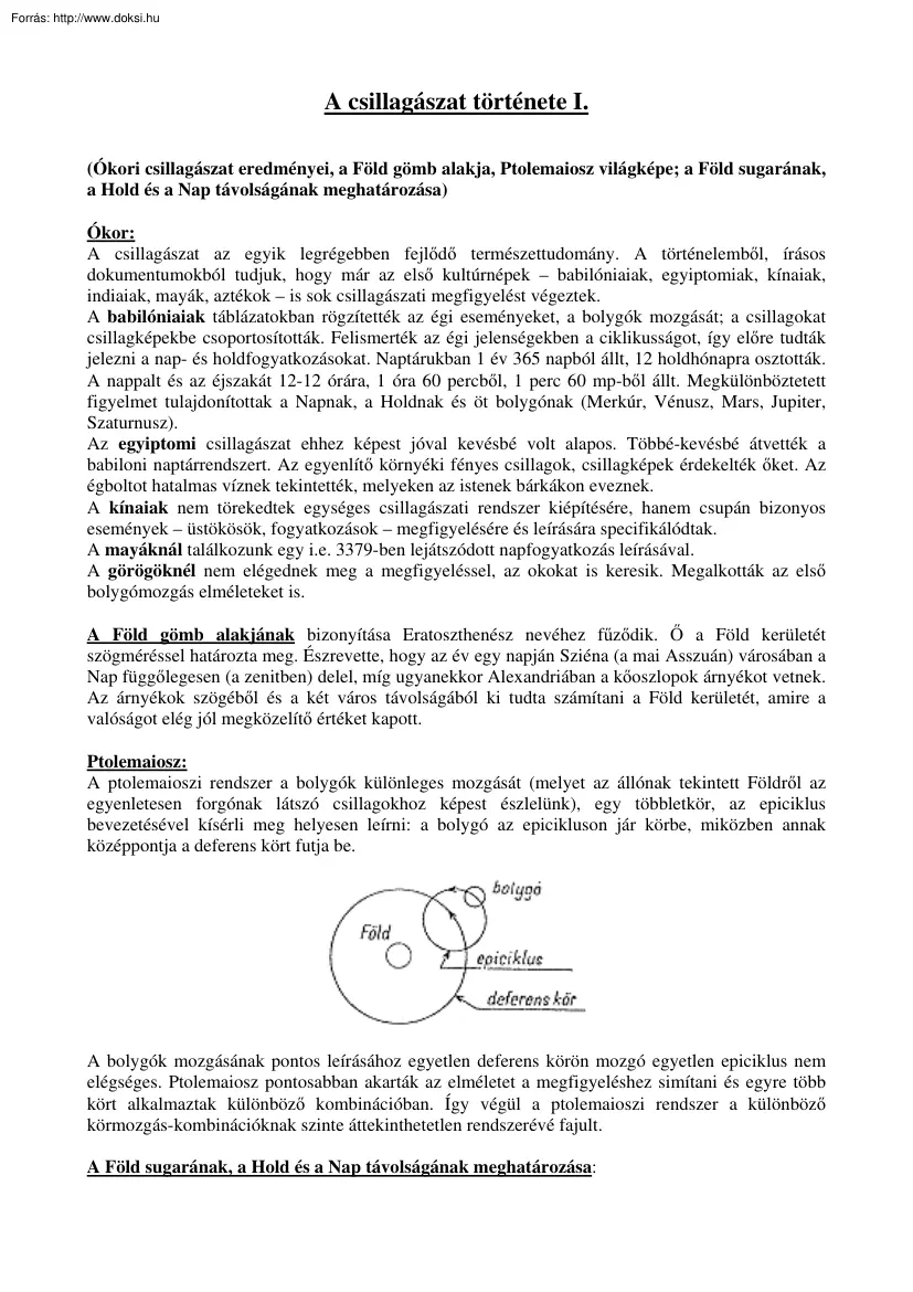 A csillagászat története I