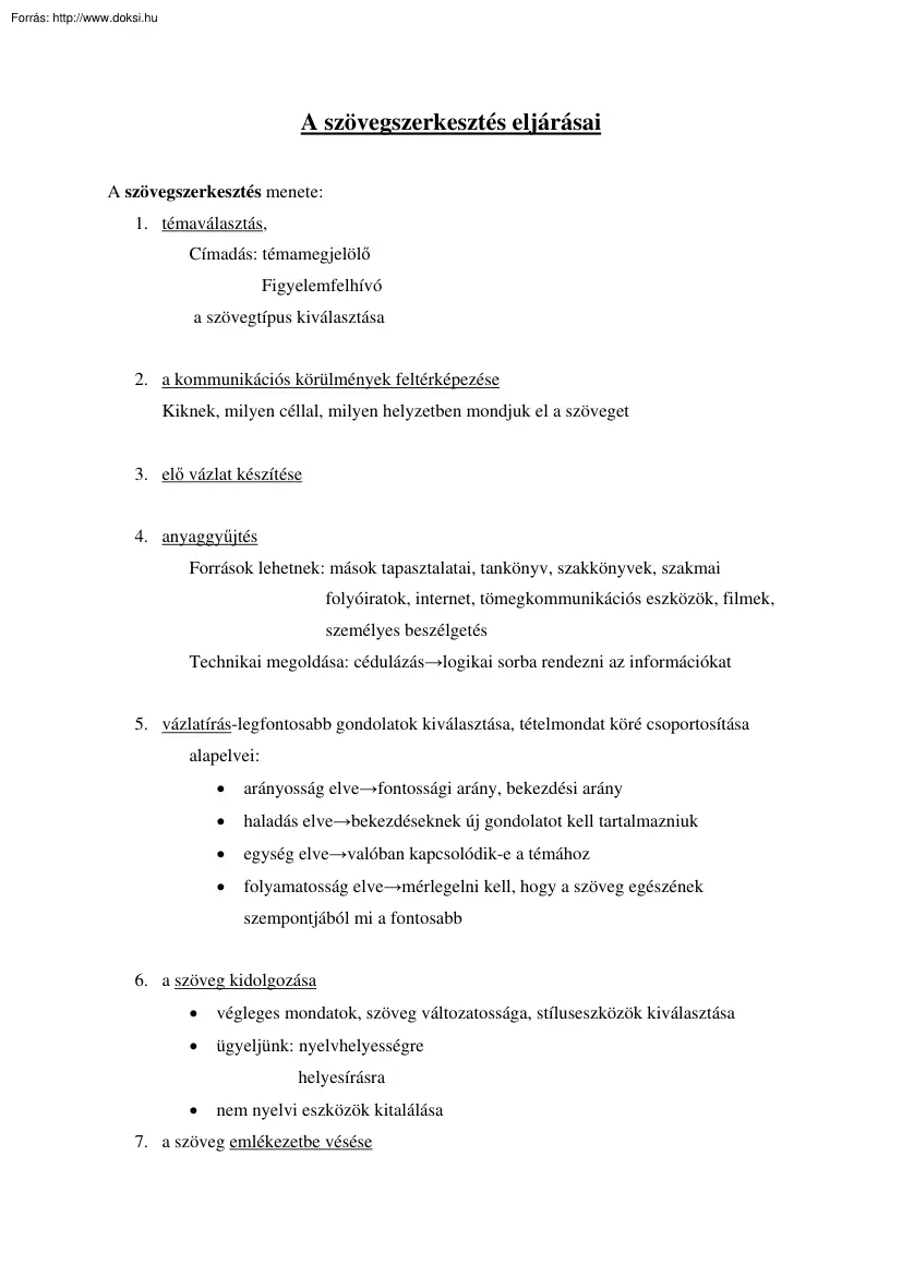 A szövegszerkesztés eljárásai