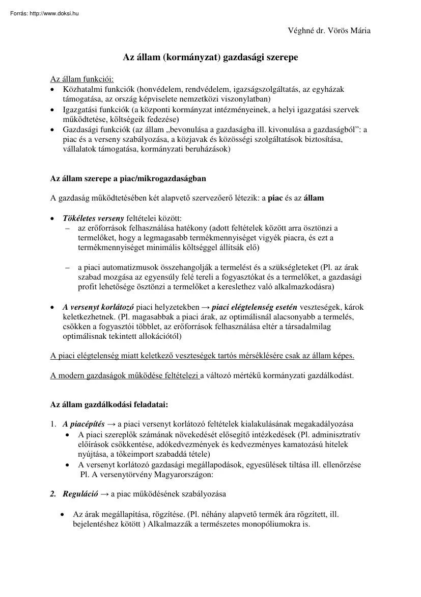 A kormányzat gazdasági szerepe