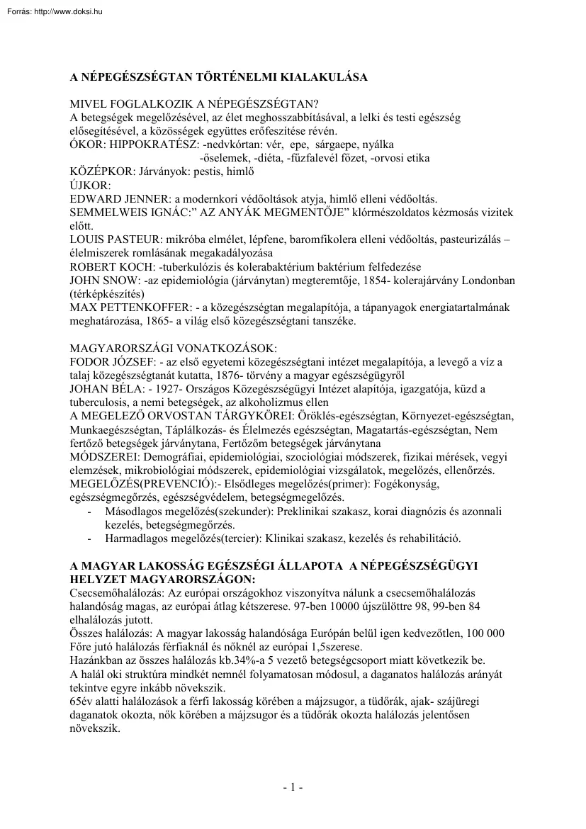 A népegészségtan történelmi kialakulása
